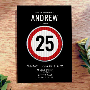 Invitation Panneau de limitation de vitesse pour 25e annivers