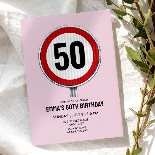 Invitation Panneau de limitation de vitesse pour 50e annivers