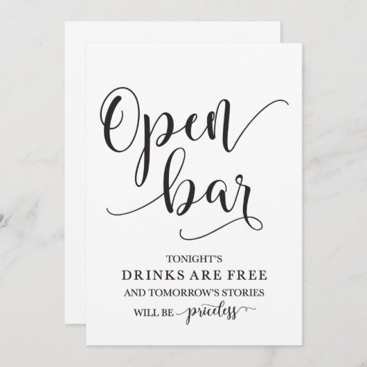 Invitation Panneau de mariage avec bar ouvert et alcool (Devant / Derrière)