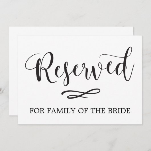 Invitation Panneau de mariage avec places réservées en callig (Devant / Derrière)