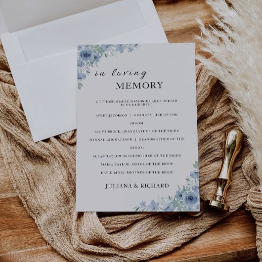 Invitation Panneau de mariage bleu en souvenir,