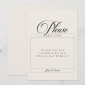 Invitation Panneau de mariage Classic Ivory Please Take A Fav (Devant / Derrière)