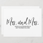 Invitation Panneau de mariage lesbien élégant "Mme et Mme" (Devant / Derrière)