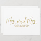 Invitation Panneau de mariage lesbien "M. et Mme" en or doré (Devant / Derrière)