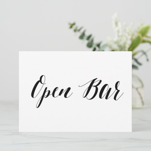 Invitation Panneau de mariage "Open Bar" de style calligraphi (Debout devant)