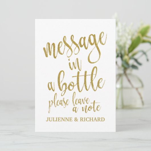 Invitation Panneau de mariage or Message dans une bouteille a (Debout devant)