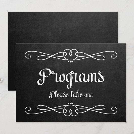 Invitation Panneau de mariage "Programmes" style tableau noir (Devant / Derrière)