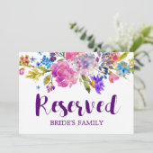 Invitation Panneau de mariage "Réservé" avec fleurs violettes (Debout devant)