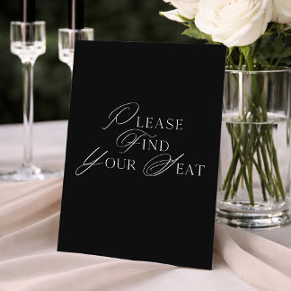 Invitation Panneau de mariage 'Trouvez votre siège en noir et