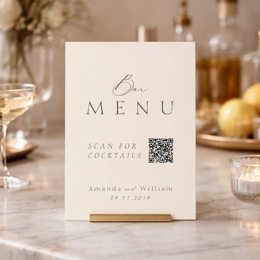 Invitation Panneau de menu de bar de mariage à code QR élégan