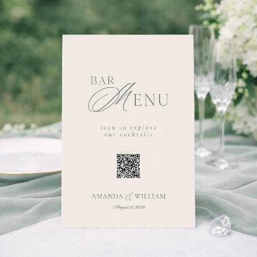 Invitation Panneau de menu de bar de mariage avec code QR ver