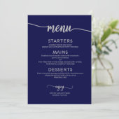 Invitation Panneau de menu de mariage calligraphié bleu marin (Debout devant)