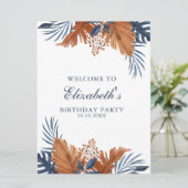 Invitation Panneau de mousse de bienvenue Monstera bleu minui (Debout devant)