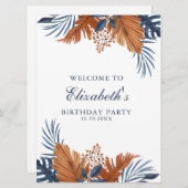 Invitation Panneau de mousse de bienvenue Monstera bleu minui (Devant / Derrière)