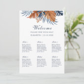 Invitation Panneau de mousse pour plan de table Monstera bleu (Debout devant)