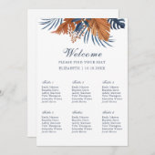 Invitation Panneau de mousse pour plan de table Monstera bleu (Devant / Derrière)