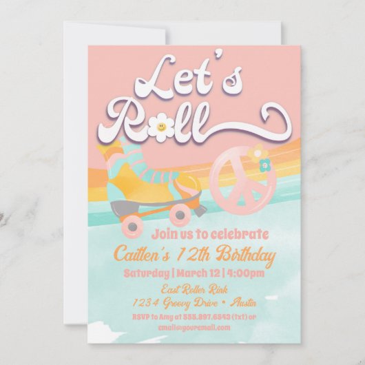 Invitation Panneau de Paix Anniversaire Retro Roller (Devant)