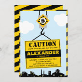 Invitation Panneau de prudence de construction Boy Fête d'ann (Devant / Derrière)