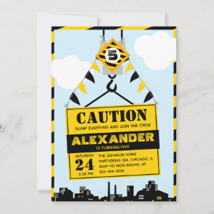 Invitation Panneau de prudence de construction Boy Fête d'ann