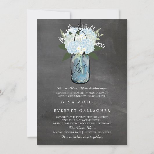 Invitation Panneau de signalisation bleu Hydrangea Mason Jar (Devant)