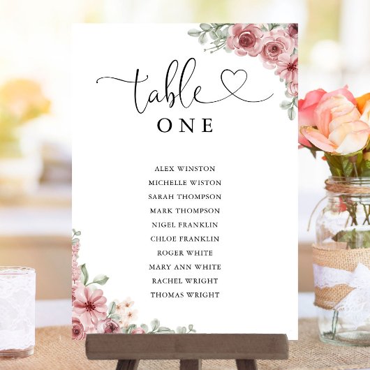 Invitation Panneau de table de mariage à écriture cœurs flora