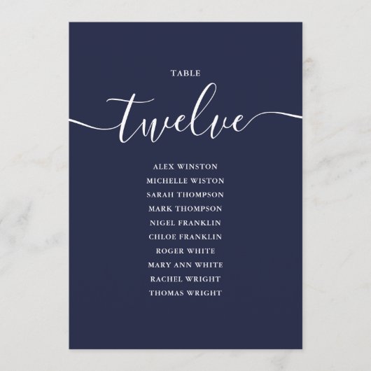 Invitation Panneau de table numéro 12 en écriture bleue marin (Devant)