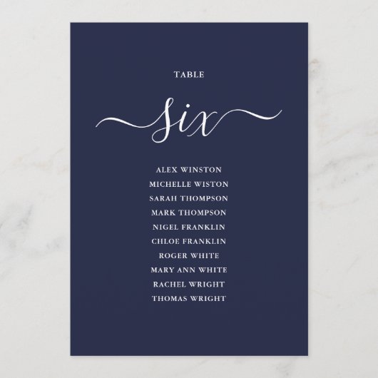 Invitation Panneau de table numéro 6 de plan de table en écri (Devant)