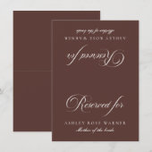 Invitation Panneau de table réservé pour mariage classique iv (Devant / Derrière)