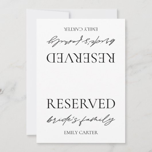 Invitation Panneau de table réservé pour mariage moderne blan (Devant)