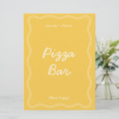 Invitation Panneau de table Retro Yellow Handwriting Pizza Ba (Debout devant)