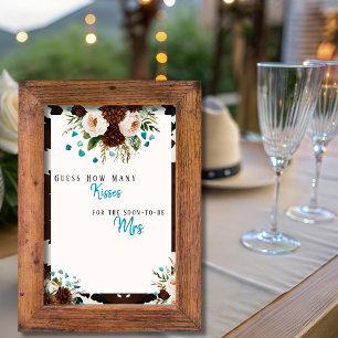 Invitation Panneau devinette "Combien de baisers" à motif de