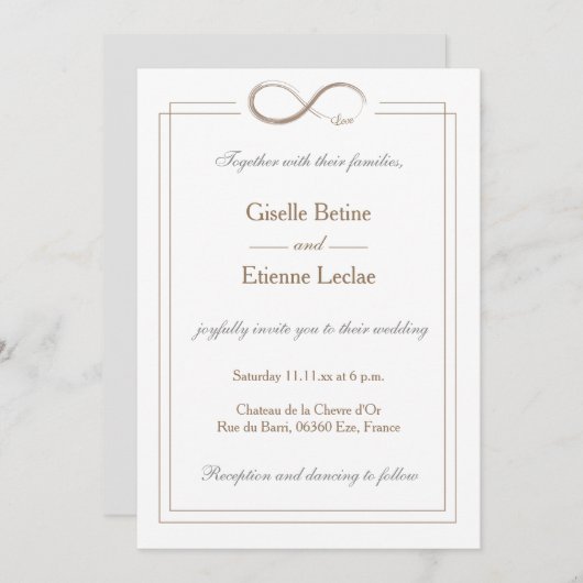 Invitation Panneau d'infini Mariage géométrique gris blanc or (Devant / Derrière)