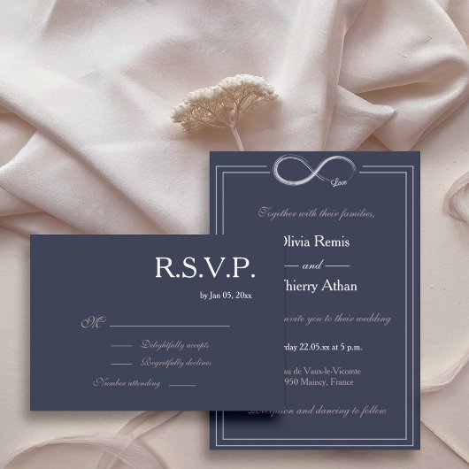 Invitation Panneau d'infini marine bleu rose blanc mariage RS