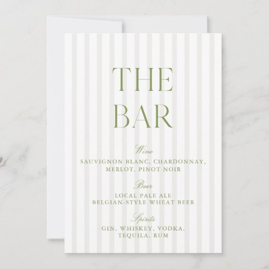 Invitation Panneau élégant Sage Green & Beige Mariage Bar (Devant)