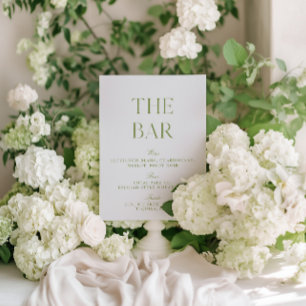 Invitation Panneau élégant Sage Green & Blue Mariage Bar