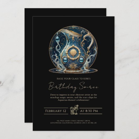 Invitation Panneau étoile du porteur d'eau cosmique Gold Noir (Devant / Derrière)