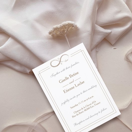 Invitation Panneau infini Monogramme Mariage gris blanc or