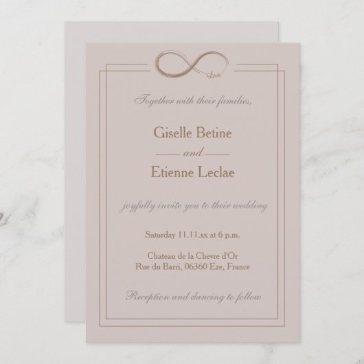 Invitation Panneau Infinie Dusty Rose gris Mariage or (Devant / Derrière)