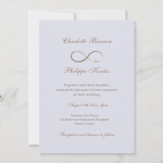 Invitation Panneau Infinité Lilac Grey Or Mariage élégant (Devant)