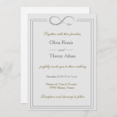 Invitation Panneau Infinity Mariage blanc gris or unique (Devant / Derrière)