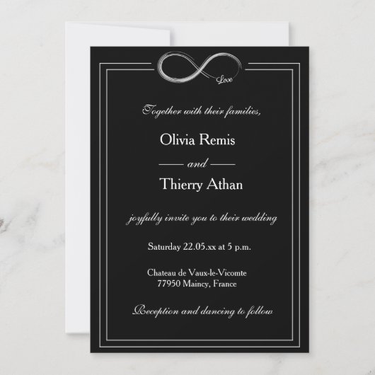 Invitation Panneau Infinity Noir et blanc Unique Mariage Chic (Devant)