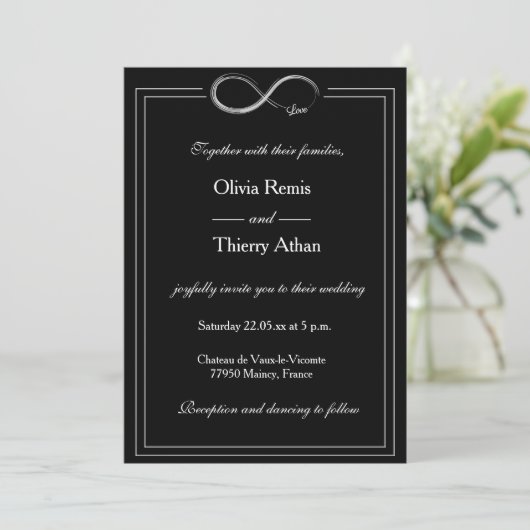 Invitation Panneau Infinity Noir et blanc Unique Mariage Chic (Debout devant)