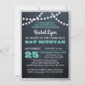 Invitation Panneau lumineux Turquoise Bat mitzvah de bordure (Devant)