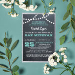 Invitation Panneau lumineux Turquoise Bat mitzvah de bordure<br><div class="desc">Ces invitations chic décontractées sont parfaites pour toute célébration Bat mitzvah. Chaque ligne de texte est entièrement personnalisable pour dire ce que vous voulez! Bordure de parties scintillant argent Faux.</div>