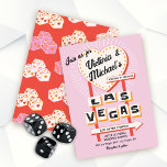 Invitation Panneau Mariage Las Vegas<br><div class="desc">Mariage à Las Vegas avec signe en forme de coeur et fontes amusantes avec une ambiance rétro mod. Caractéristiques Vegas signe et dés de coeur avec des couleurs funky de rose, rouge, orange et très clair crémeux blanc. Parfait pour un mariage rapide ou une fête à Vegas ! Tous les...</div>