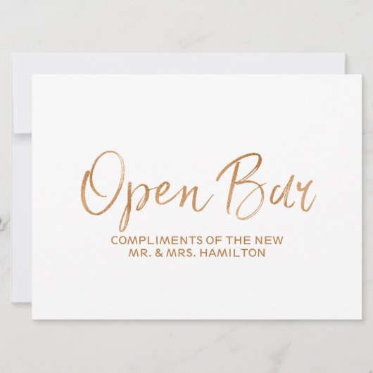 Invitation Panneau Mariage "Open Bar Sign" | Rose or élégant (Devant)