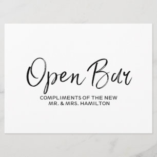Invitation Panneau mariage "Open Bar"   Stylish Lettré