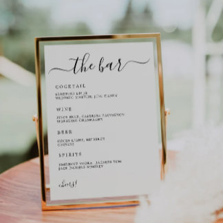 Invitation Panneau Menu Bar, Menu Bar Mariage Minimaliste,