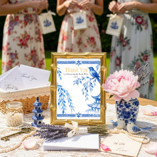 Invitation Panneau "Merci" Chinoiserie Bleue