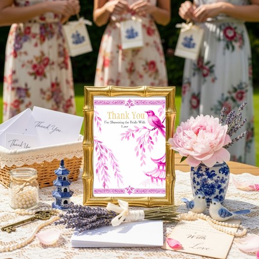 Invitation Panneau "Merci" Chinoiserie Rose